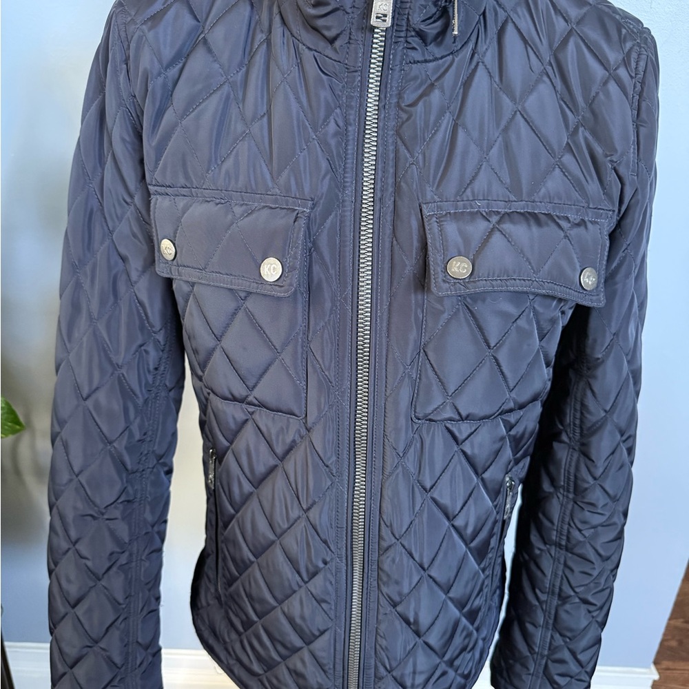 Kenneth Cole New York Women's Navy Blue Jacket Small Full Zip Pockets Quilted
